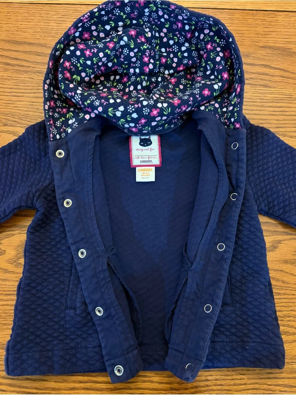 Gymboree Toddler Navy Quilted Hooded Jacket with Floral Lining